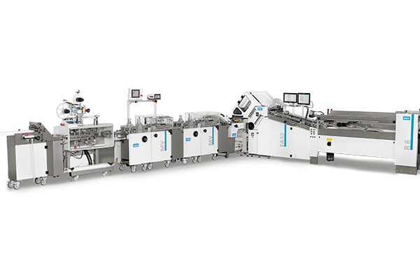 GUK Outsertfalzanlage FA53- MV11 System mit Doppelmesser und Turn&Tab Etikettierer