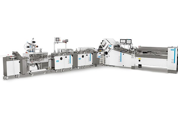 GUK Outsertfalzanlage FA53- MV11 System mit Doppelmesser und Turn&Tab Etikettierer